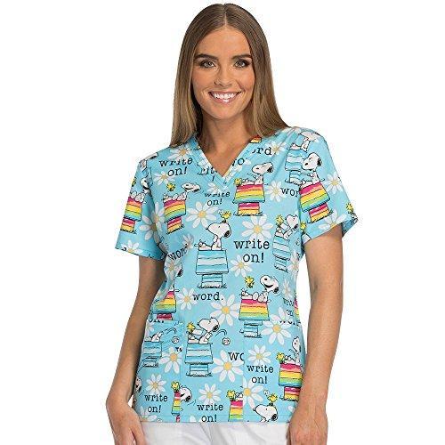 Tooniforms by Cherokee Women's V-Neck Snoopy Print Scrub Top X-Large Print
