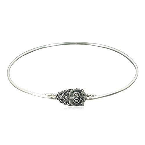 Tiny Owl Charm Bangle Bracelet - Sterling Silver Filled, 8"