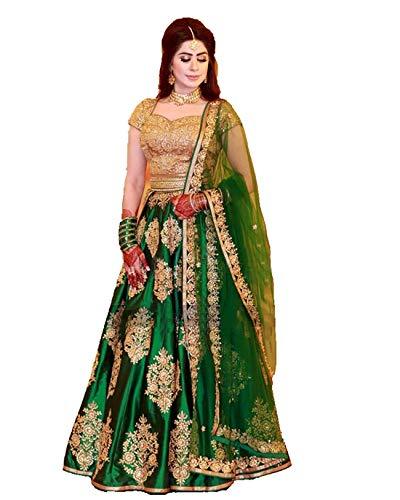 Red lion enterprise Women's Australian Silk Semi-stitched Anarkali Crop Top (Green, 24W x 32 L)