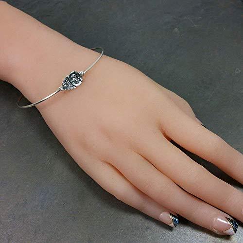 Tiny Owl Charm Bangle Bracelet - Sterling Silver Filled, 8"