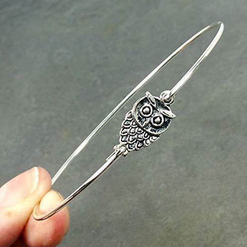 Tiny Owl Charm Bangle Bracelet - Sterling Silver Filled, 8"