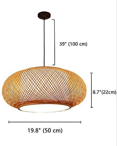 LITFAD Antique Lantern Pendant Lighting Rattan Single Light Weaving Natural Wooden Ceiling Hanging Light Beige Ceiling Fixture with Adjustable Cord for Dining Room Living Room Restaurant - 19.8"