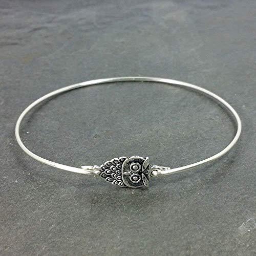 Tiny Owl Charm Bangle Bracelet - Sterling Silver Filled, 8"