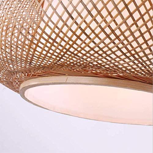LITFAD Antique Lantern Pendant Lighting Rattan Single Light Weaving Natural Wooden Ceiling Hanging Light Beige Ceiling Fixture with Adjustable Cord for Dining Room Living Room Restaurant - 19.8"