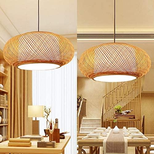 LITFAD Antique Lantern Pendant Lighting Rattan Single Light Weaving Natural Wooden Ceiling Hanging Light Beige Ceiling Fixture with Adjustable Cord for Dining Room Living Room Restaurant - 19.8"
